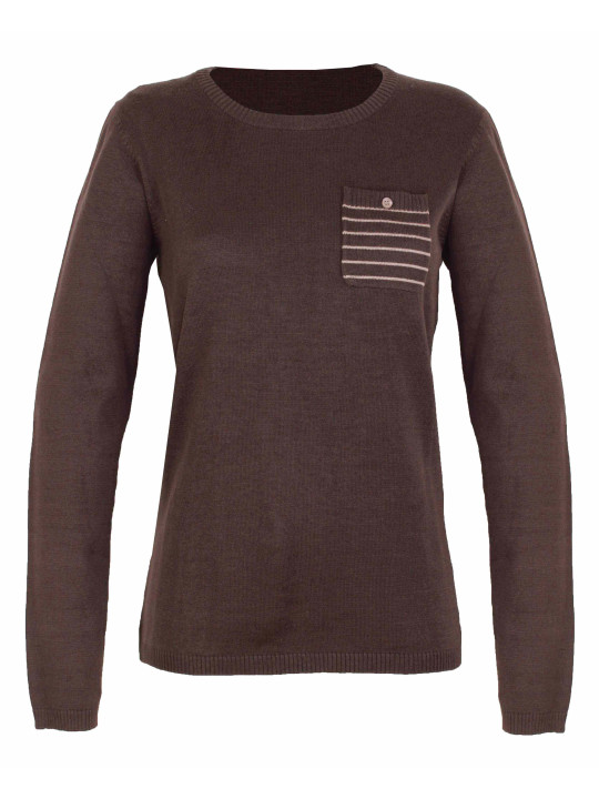 Pull coton fin SHARON3 choco/beige – Poche fantaisie femme