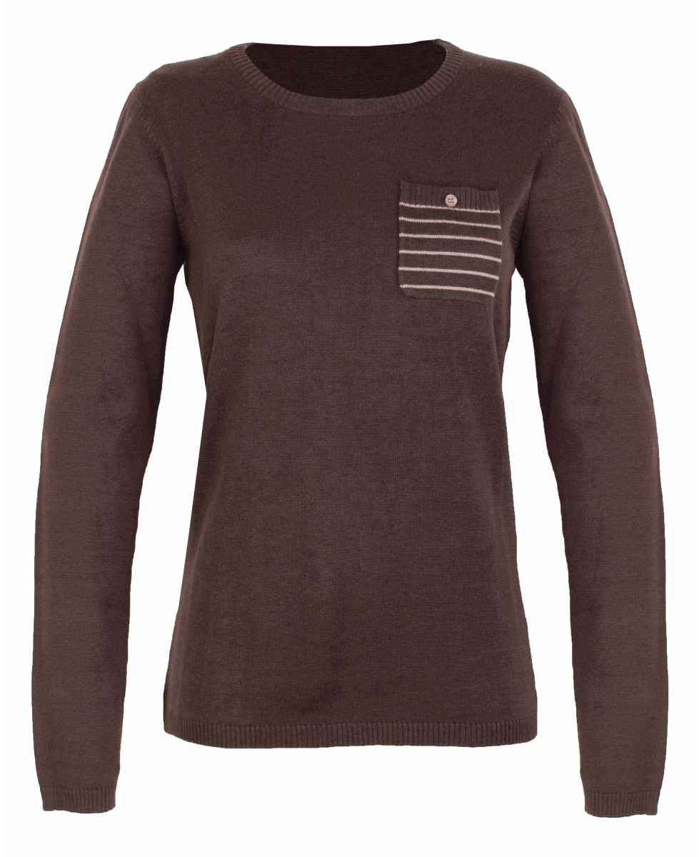 Pull coton fin SHARON3 choco/beige – Poche fantaisie femme