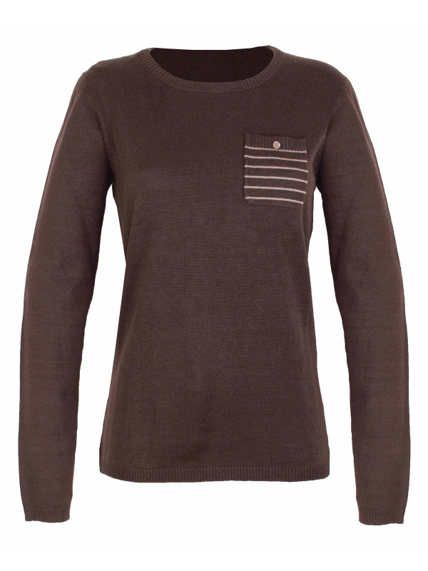 Pull coton fin SHARON3 choco/beige – Poche fantaisie femme