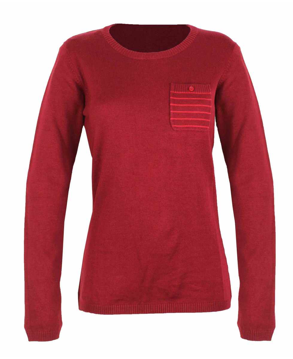 Pull coton fin SHARON4 carmin/rose – Poche fantaisie femme