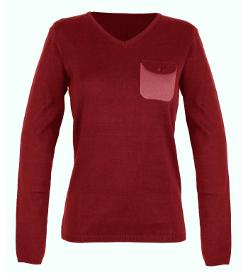 Pull grande taille col V carmin SIDONIE2GT – Détail contrasté