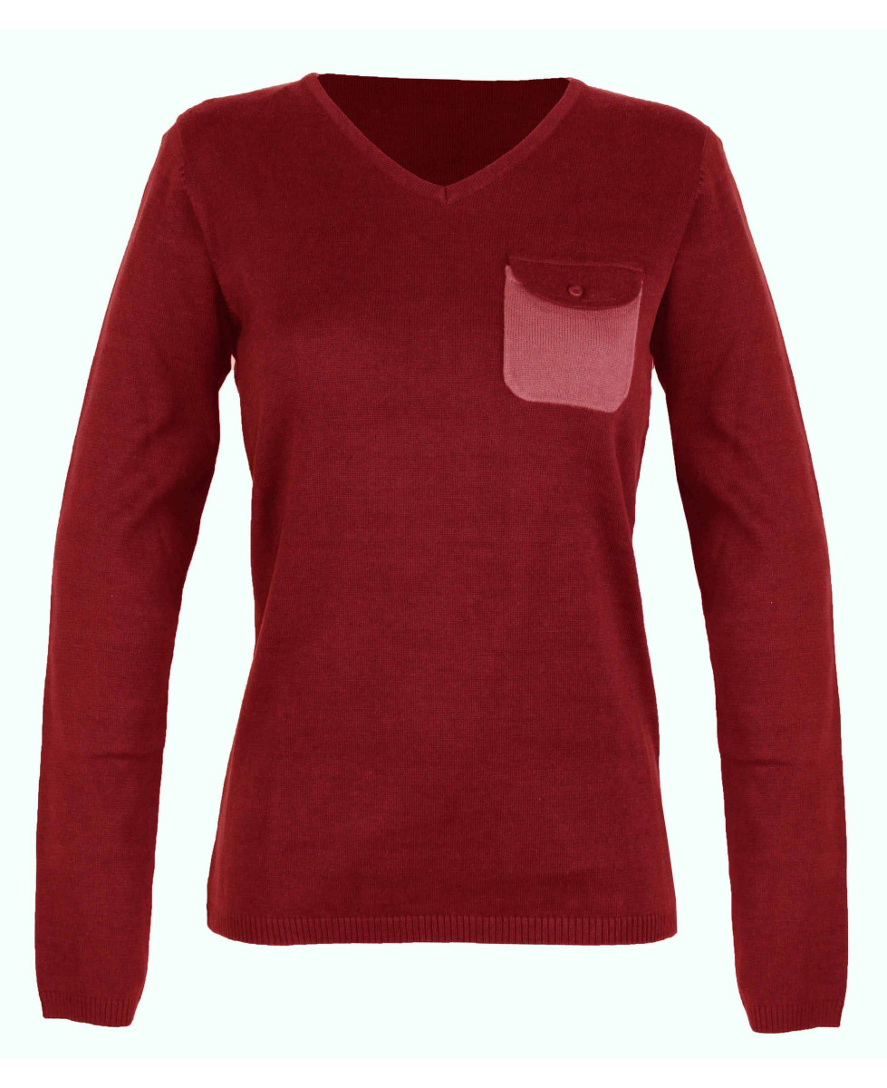 Pull grande taille col V carmin SIDONIE2GT – Détail contrasté