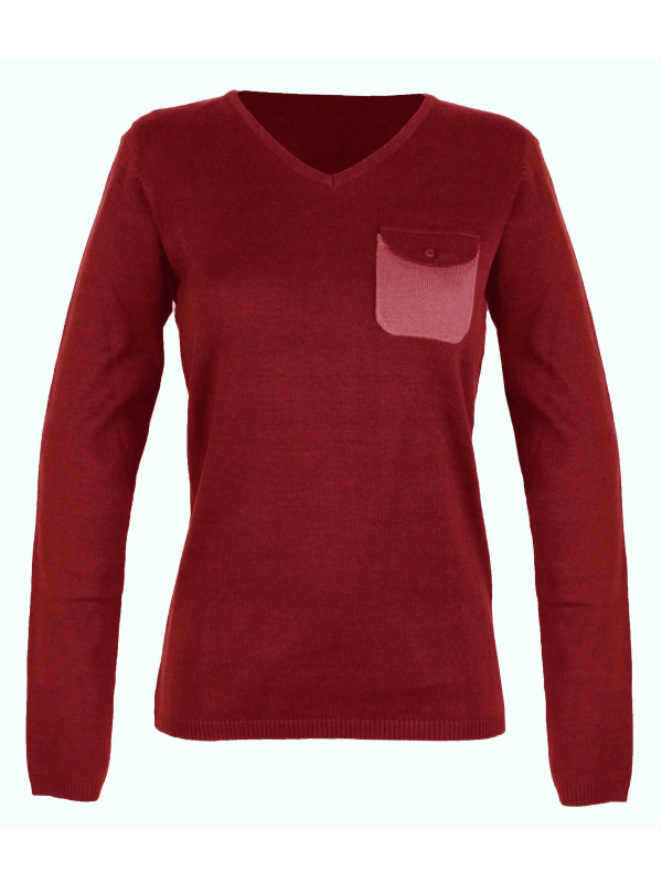 Pull grande taille col V carmin SIDONIE2GT – Détail contrasté