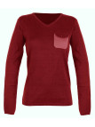 Pull grande taille col V carmin SIDONIE2GT – Détail contrasté