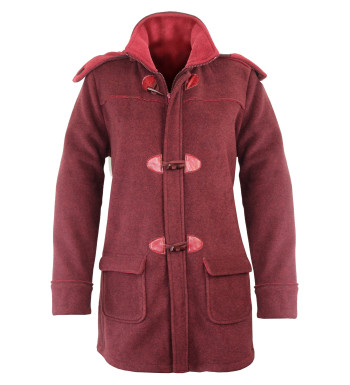 Manteau caban bordeaux femme – Maille, capuche amovible, style
