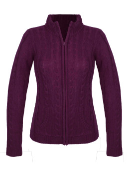 Cardigan violet SUZY1 femme – Jacquard, col montant, zippé
