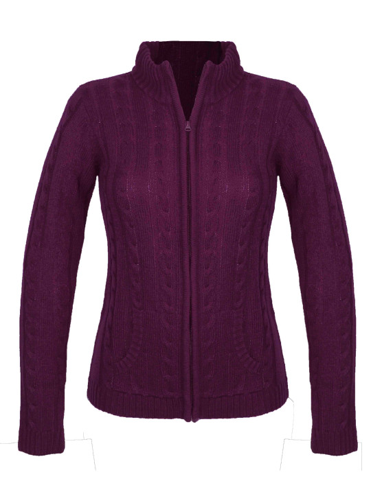 Cardigan violet SUZY1 femme – Jacquard, col montant, zippé
