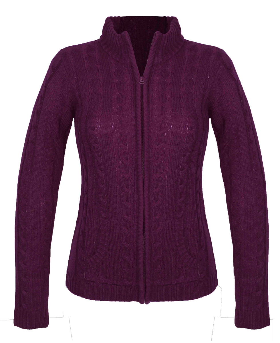 Cardigan violet SUZY1 femme – Jacquard, col montant, zippé
