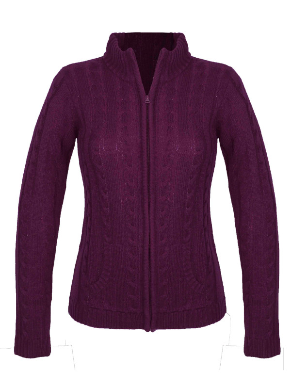 Cardigan violet SUZY1 femme – Jacquard, col montant, zippé