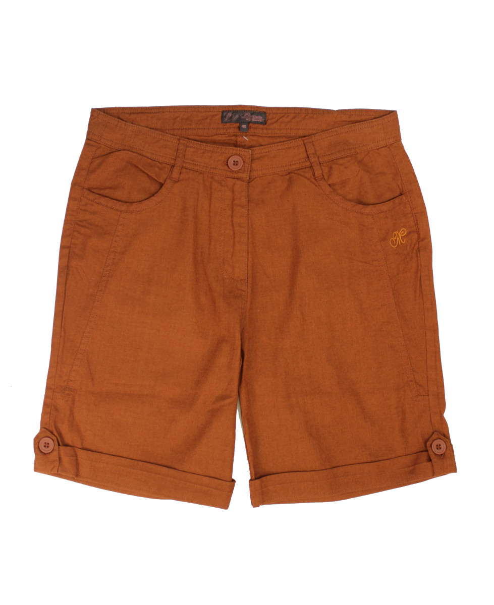 Short lin/coton orange T1102A – Longueur réglable, confort