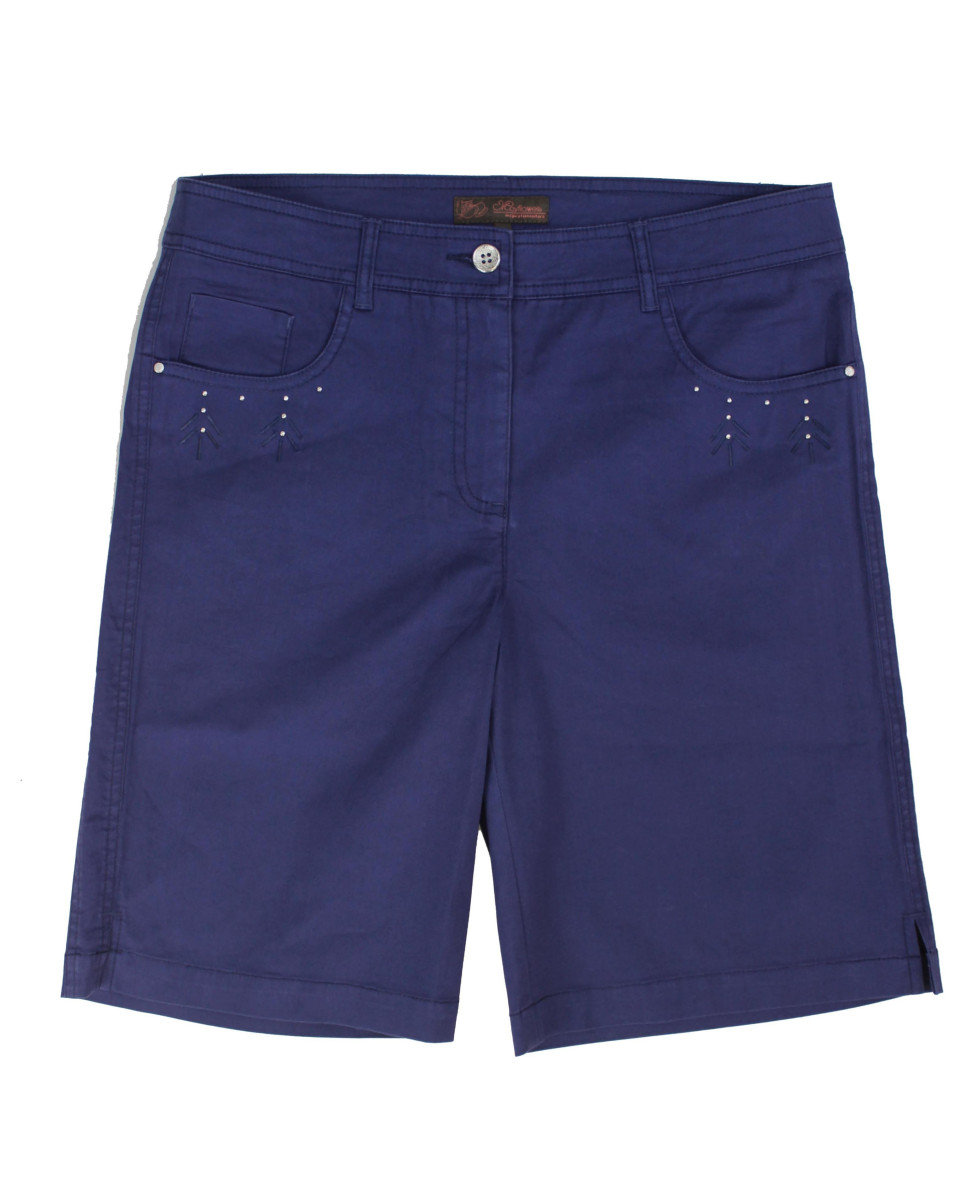 Bermuda stretch marine femme – Poches fantaisie, coton élasthanne