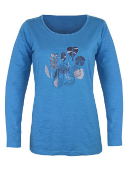 Tee-shirt femme bleu coton flammé – Sérigraphie tendance