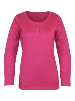 Tee-shirt femme fushia coton flammé – Manche retroussable chic