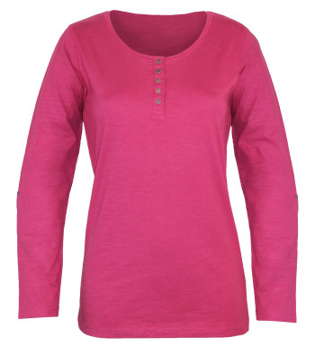 Tee-shirt femme fushia coton flammé – Manche retroussable chic