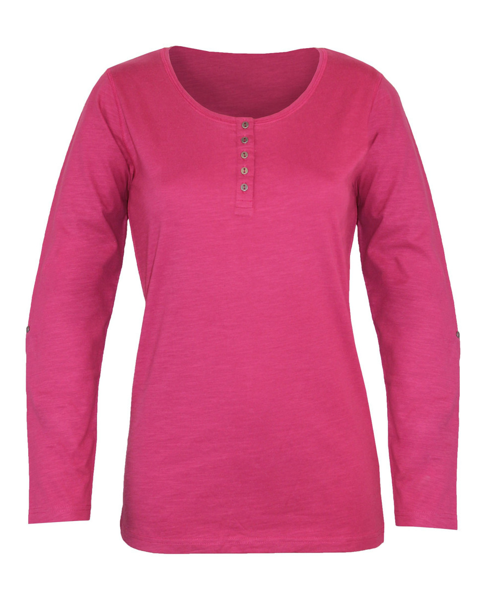 Tee-shirt femme fushia coton flammé – Manche retroussable chic