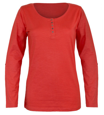 Tee-shirt femme orange coton flammé – Manche retroussable chic
