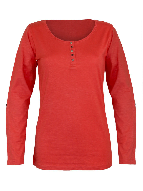 Tee-shirt femme orange coton flammé – Manche retroussable chic