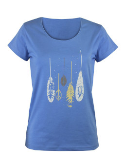 Tee-shirt bleu TEEF4006A col rond sérigraphie coton femme