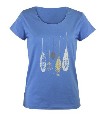 Tee-shirt bleu TEEF4006A col rond sérigraphie coton femme