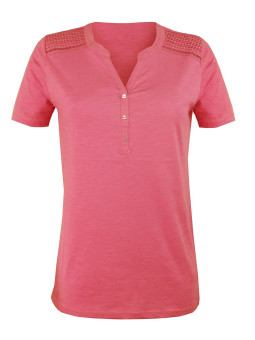 Tee-shirt rose TEEF4011A macramé épaules coton femme