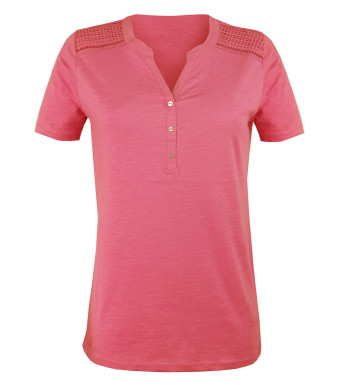 Tee-shirt rose TEEF4011A macramé épaules coton femme