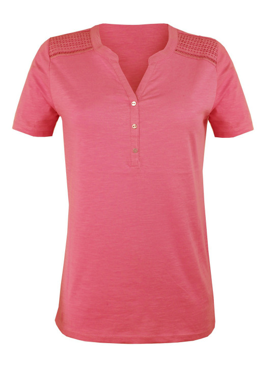 Tee-shirt rose TEEF4011A macramé épaules coton femme