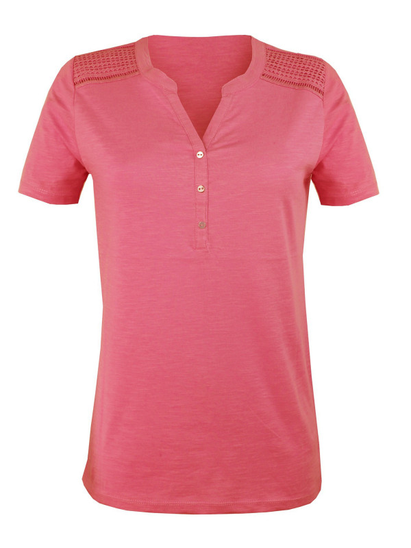 Tee-shirt rose TEEF4011A macramé épaules coton femme