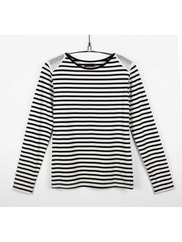 Tee-shirt femme rayé écru, clous fantaisie – Coton acrylique