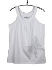 Débardeur blanc femme plissé papillon strass en coton