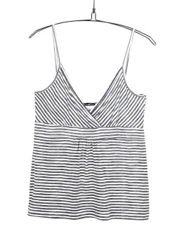 Débardeur femme rayé cache-cœur gris/blanc bretelles fines