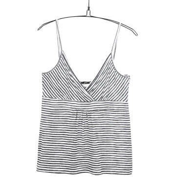 Débardeur femme rayé cache-cœur gris/blanc bretelles fines