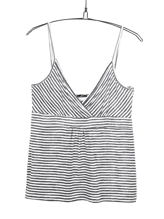 Débardeur femme rayé cache-cœur gris/blanc bretelles fines