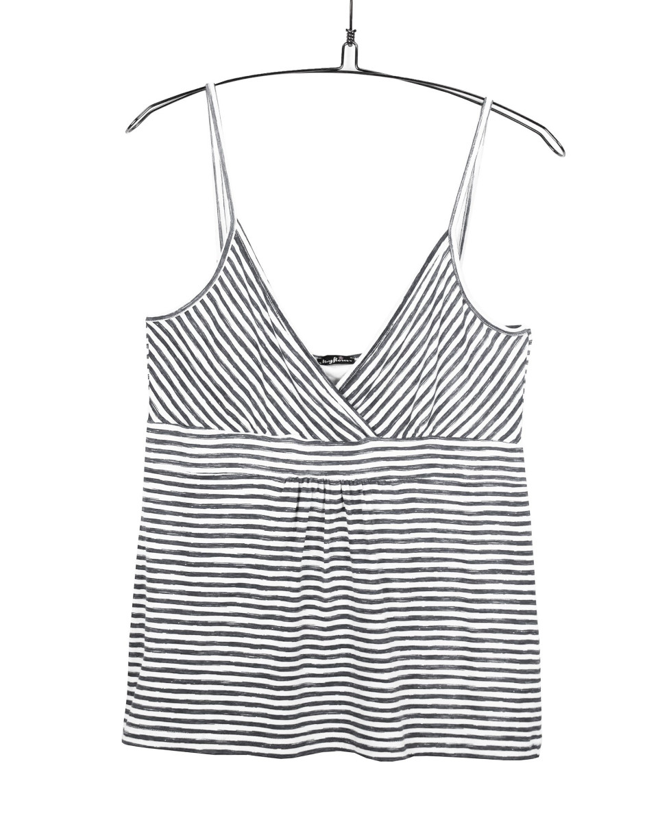 Débardeur femme rayé cache-cœur gris/blanc bretelles fines