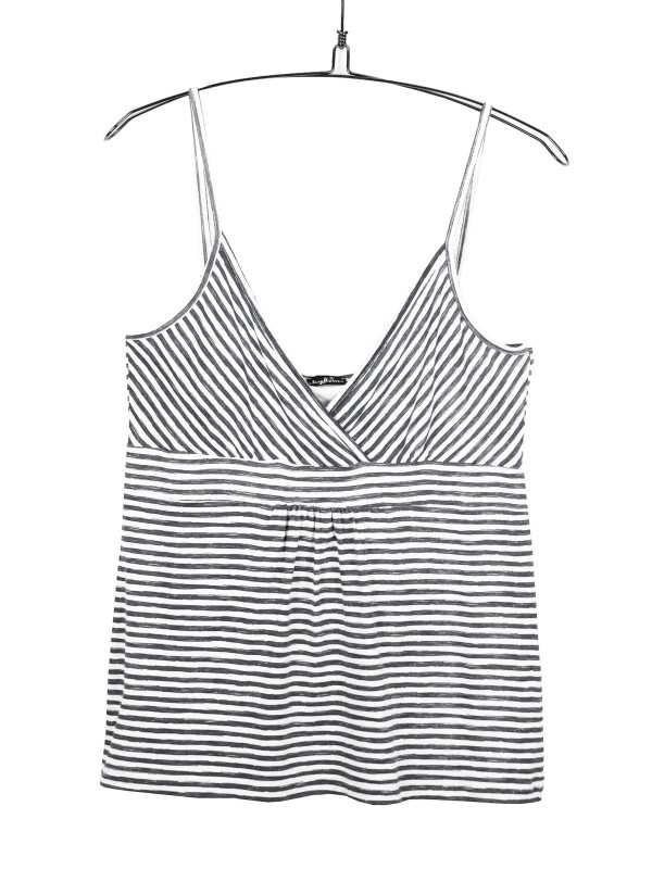 Débardeur femme rayé cache-cœur gris/blanc bretelles fines