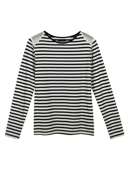 Tee-shirt rayé strass femme – Manches longues, coton acrylique