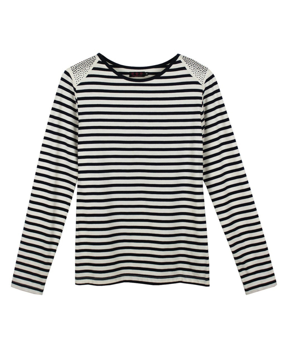 Tee-shirt rayé strass femme – Manches longues, coton acrylique