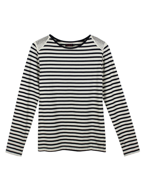 Tee-shirt rayé strass femme – Manches longues, coton acrylique