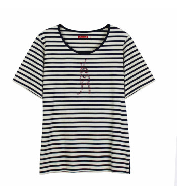 Tee-shirt rayé écru marine TF333E femme