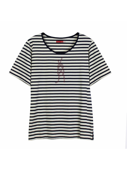 Tee-shirt rayé écru marine TF333E femme