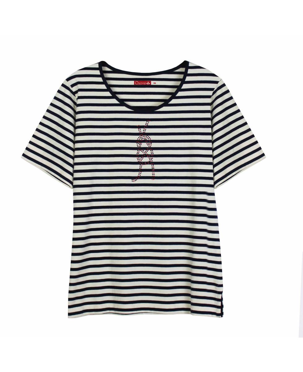 Tee-shirt rayé écru marine TF333E femme