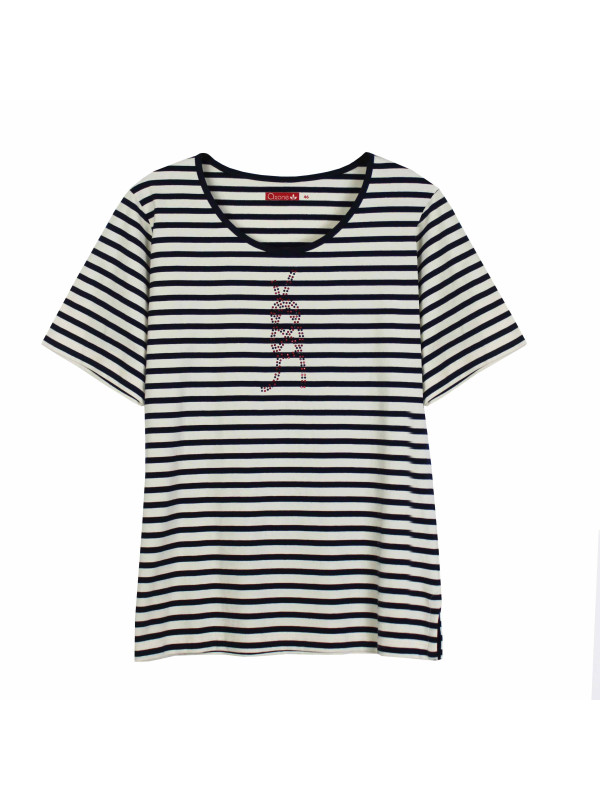 Tee-shirt rayé écru marine TF333E femme