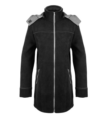 Manteau caban noir femme – Maille chaude, capuche amovible, zip