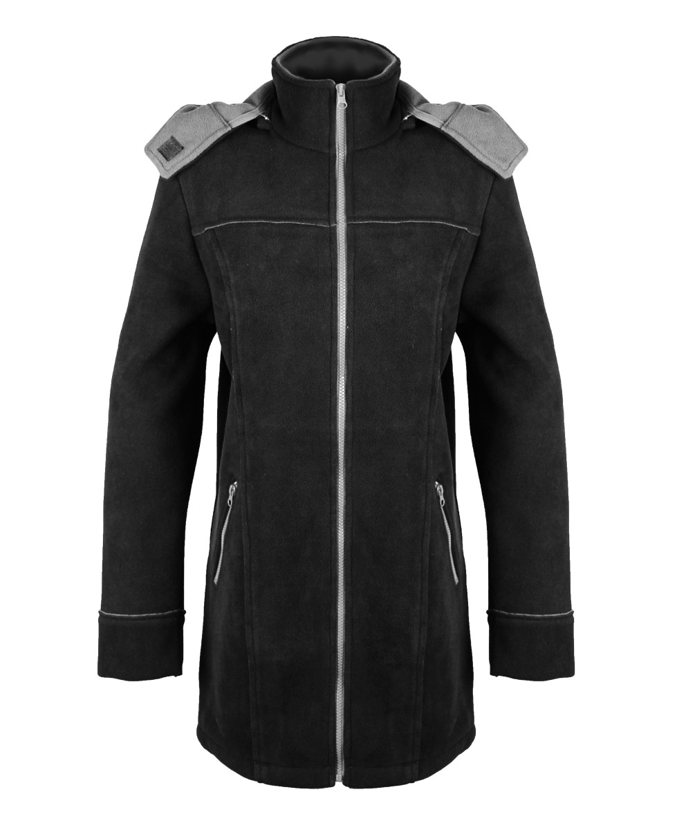 Manteau caban noir femme – Maille chaude, capuche amovible, zip
