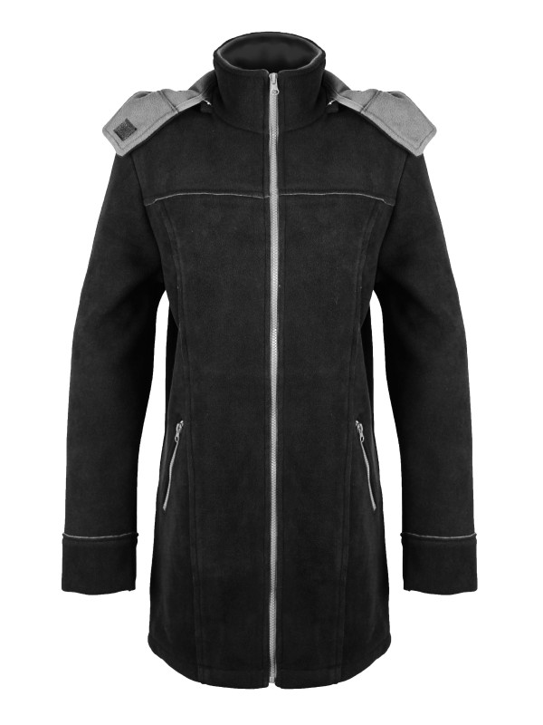Manteau caban noir femme – Maille chaude, capuche amovible, zip