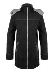 Manteau caban noir femme – Maille chaude, capuche amovible, zip