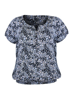 Chemisier bleu fleuri femme – Viscose, manches courtes, boutons