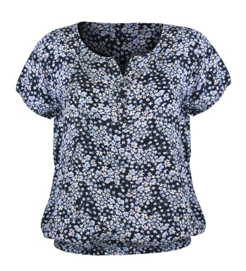 Chemisier bleu fleuri femme – Viscose, manches courtes, boutons