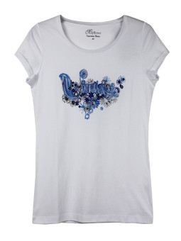 Tee-shirt blanc VALOU1 sérigraphie col rond coton femme