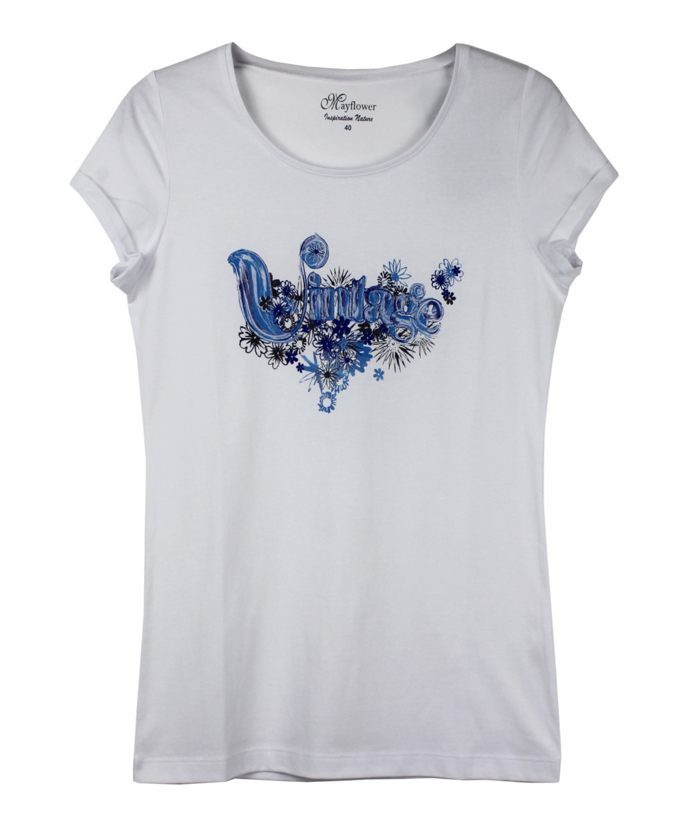 Tee-shirt blanc VALOU1 sérigraphie col rond coton femme