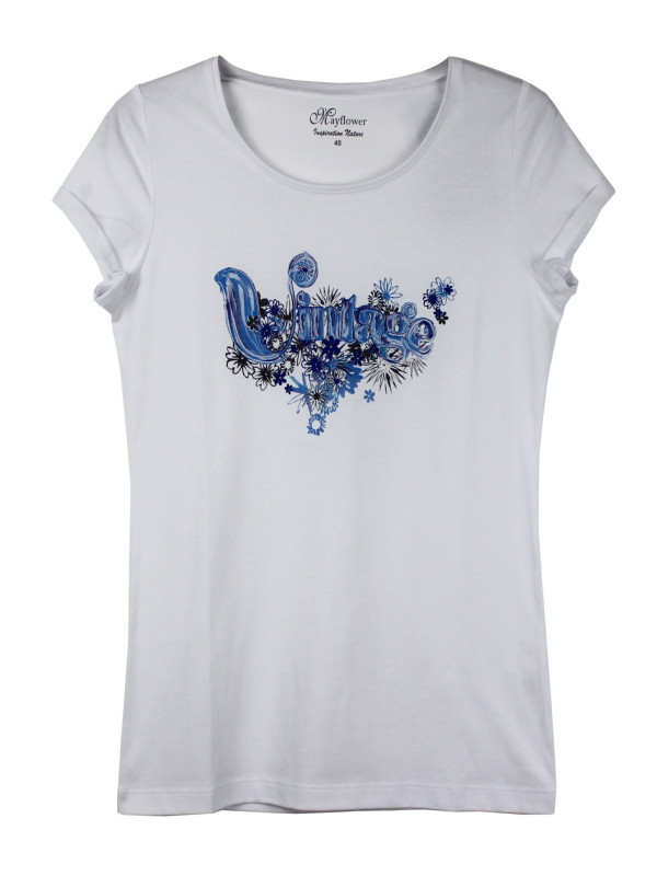 Tee-shirt blanc VALOU1 sérigraphie col rond coton femme